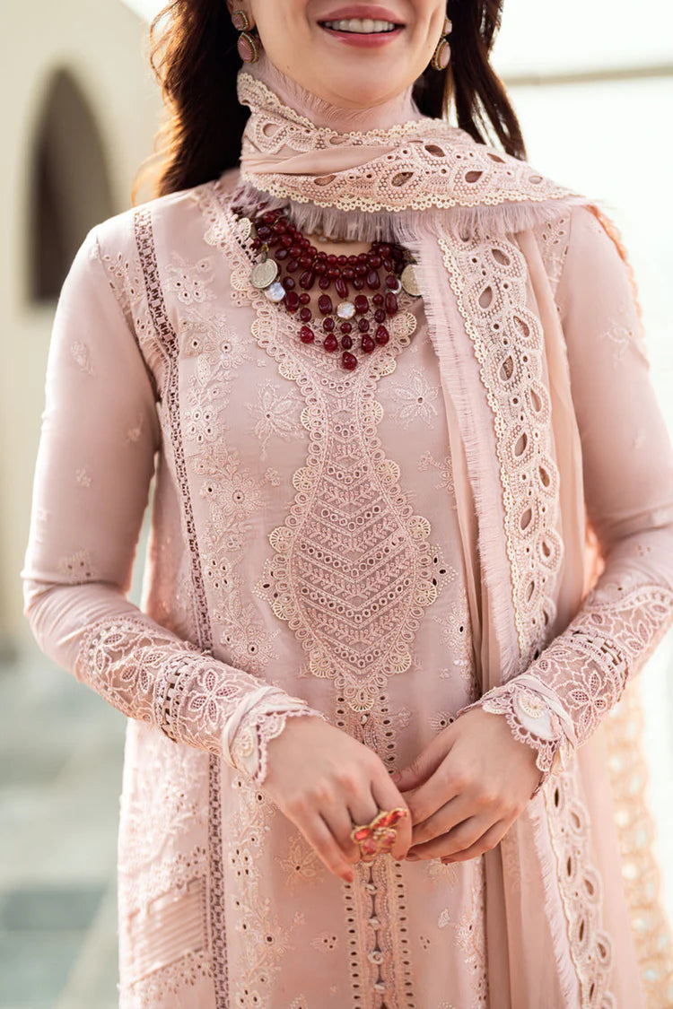 QALAMQAR-3PC LAWN CHIKAANKARI EMBROIDERED SHIRT WITH KHAADI NET EMBROIDERED DUPATTA AND TROUSER