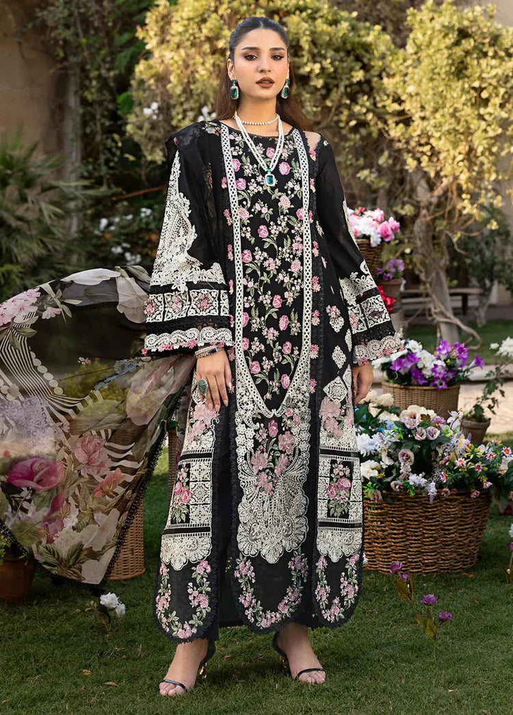ELAF-3PC LAWN HEAVY EMBROIDERED SHIRT WITH CHIFFON PRINTED DUPATTA AND TROUSER