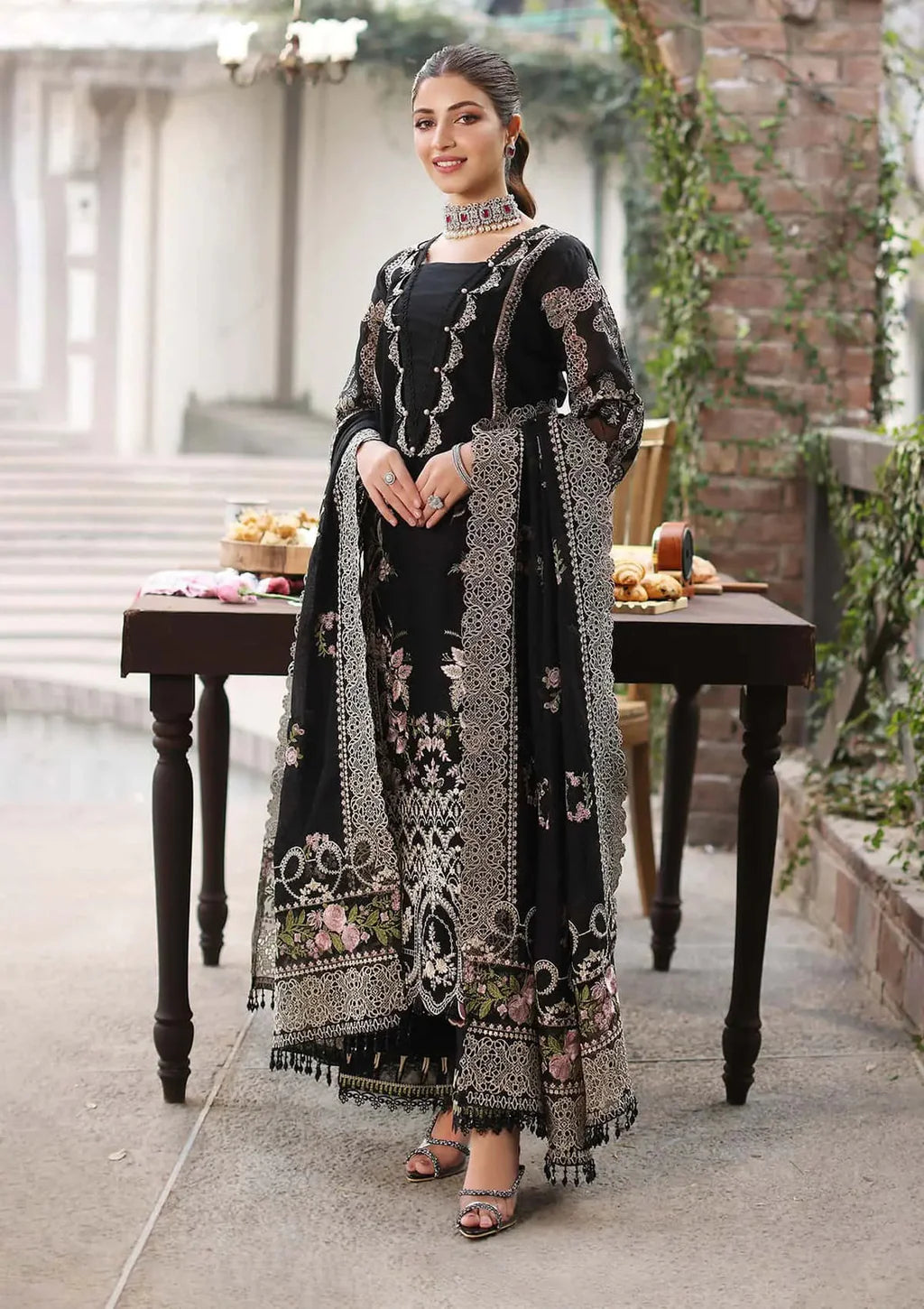 ASIM JOFA-3PC LAWN EMBROIDERED SHIRT WITH CHIFFON EMBROIDERED DUPATTA AND TROUSER