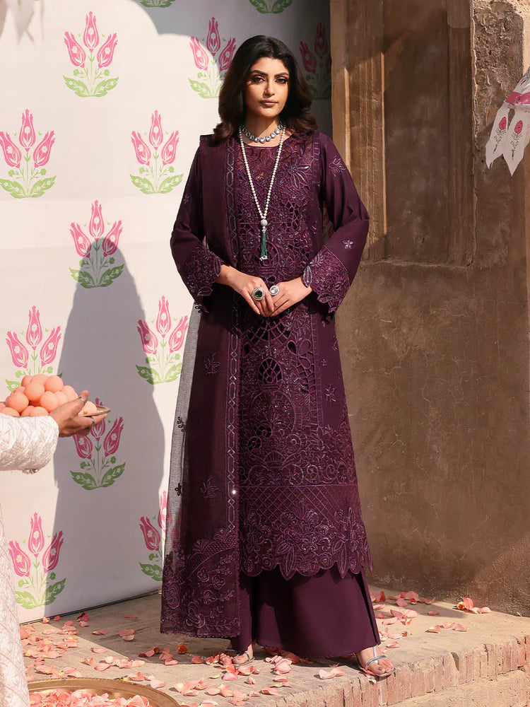MAHNUR-3PC LAWN SEQUENCE EMBROIDERED SHIRT WITH KHADDI NET EMBROIDERED DUPATTA AND TROUSER