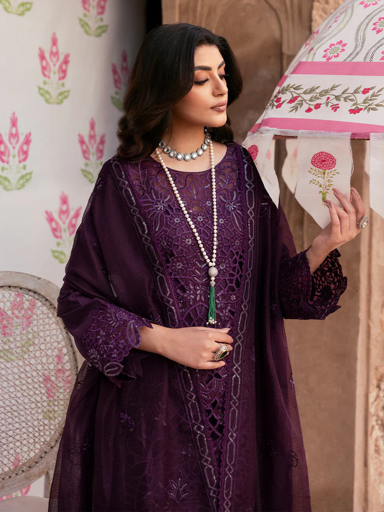 MAHNUR-3PC LAWN SEQUENCE EMBROIDERED SHIRT WITH KHADDI NET EMBROIDERED DUPATTA AND TROUSER