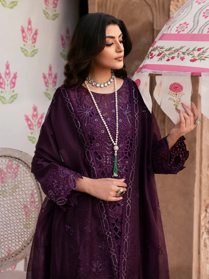 MAHNUR-3PC LAWN SEQUENCE EMBROIDERED SHIRT WITH KHADDI NET EMBROIDERED DUPATTA AND TROUSER