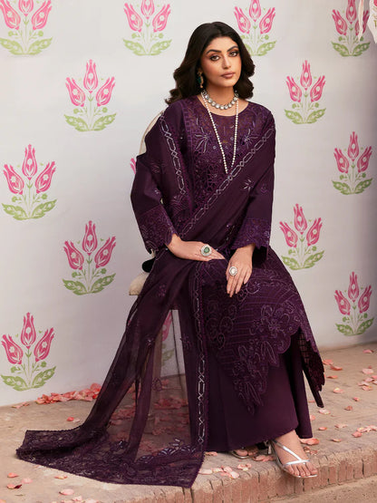 MAHNUR-3PC LAWN SEQUENCE EMBROIDERED SHIRT WITH KHADDI NET EMBROIDERED DUPATTA AND TROUSER