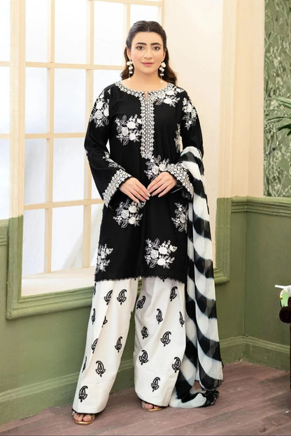 ZARA SHAHJAHAN-3PC LAWN EMBROIDERED SHIRT WITH CHIFFON PRINTED DUPATTA AND EMB TROUSER