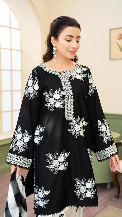 ZARA SHAHJAHAN-3PC LAWN EMBROIDERED SHIRT WITH CHIFFON PRINTED DUPATTA AND EMB TROUSER