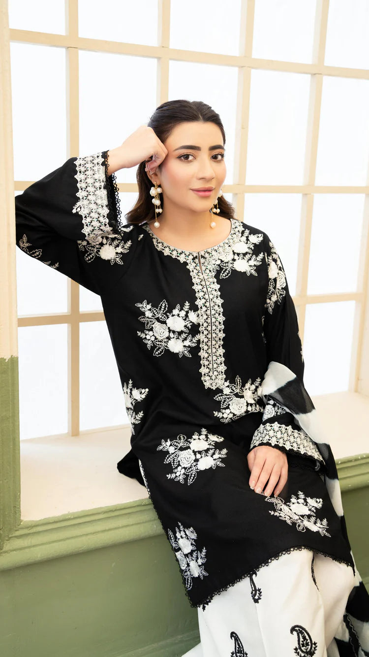 ZARA SHAHJAHAN-3PC LAWN EMBROIDERED SHIRT WITH CHIFFON PRINTED DUPATTA AND EMB TROUSER