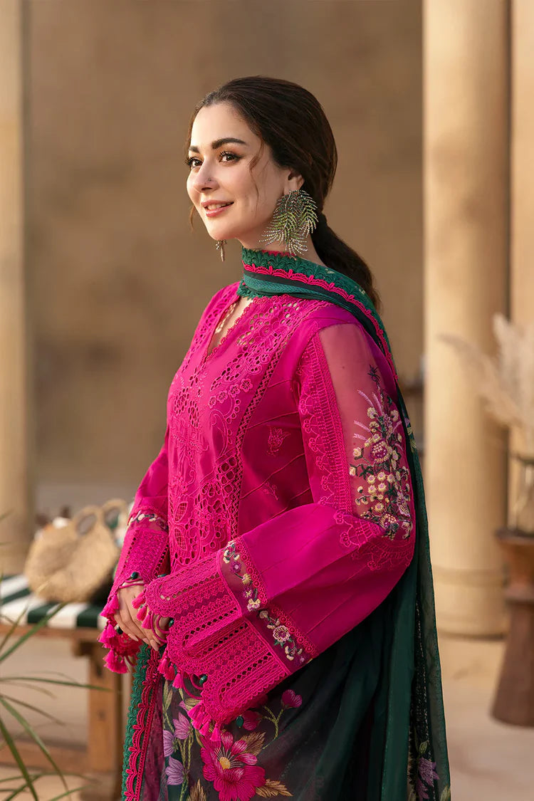 JADE-3PC LAWN CHIKANKARI EMBROIDERED SHIRT WITH CHIFFON PRINTED DUPATTA AND TROUSER