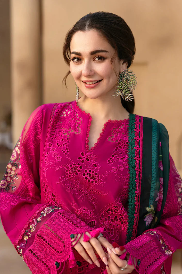 JADE-3PC LAWN CHIKANKARI EMBROIDERED SHIRT WITH CHIFFON PRINTED DUPATTA AND TROUSER