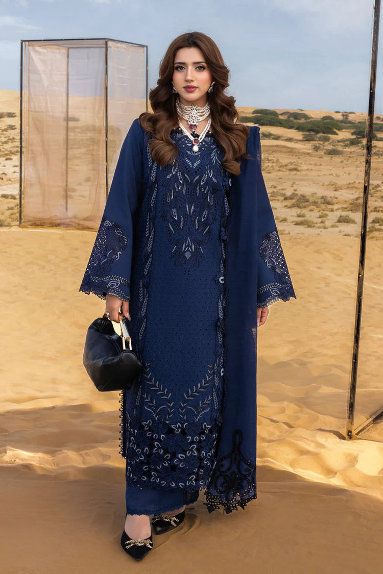 RANG RASIYA-3PC LAWN LASERCUTWORK EMBROIDERED SHIRT WITH KHAADI NET EMBROIDERED DUPATTA AND TROUSER