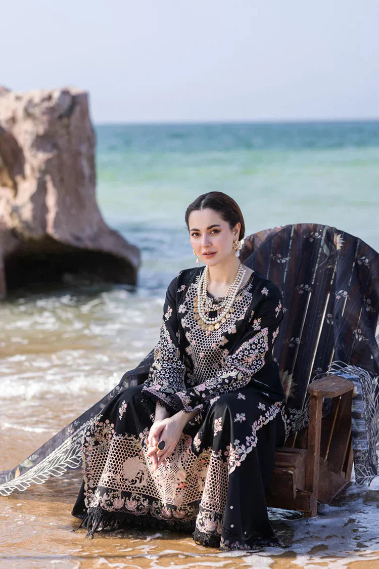 QALAMQAR-3PC LAWN EMBROIDERED SHIRT WITH CHIFFOON EMBROIDERED PRINT DUPATTA AND EMB TROUSER