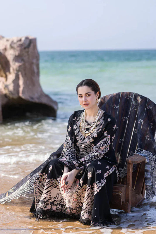 QALAMQAR-3PC LAWN EMBROIDERED SHIRT WITH CHIFFOON EMBROIDERED PRINT DUPATTA AND EMB TROUSER