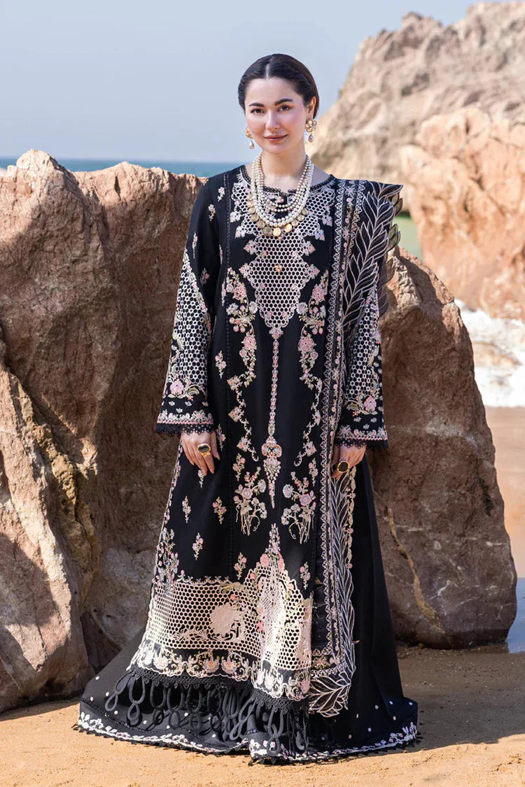 QALAMQAR-3PC LAWN EMBROIDERED SHIRT WITH CHIFFOON EMBROIDERED PRINT DUPATTA AND EMB TROUSER