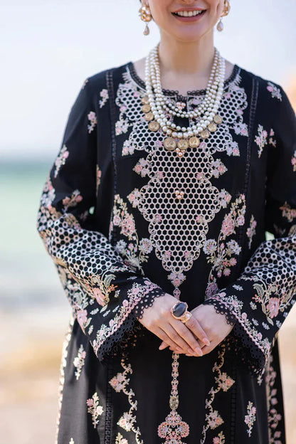 QALAMQAR-3PC LAWN EMBROIDERED SHIRT WITH CHIFFOON EMBROIDERED PRINT DUPATTA AND EMB TROUSER