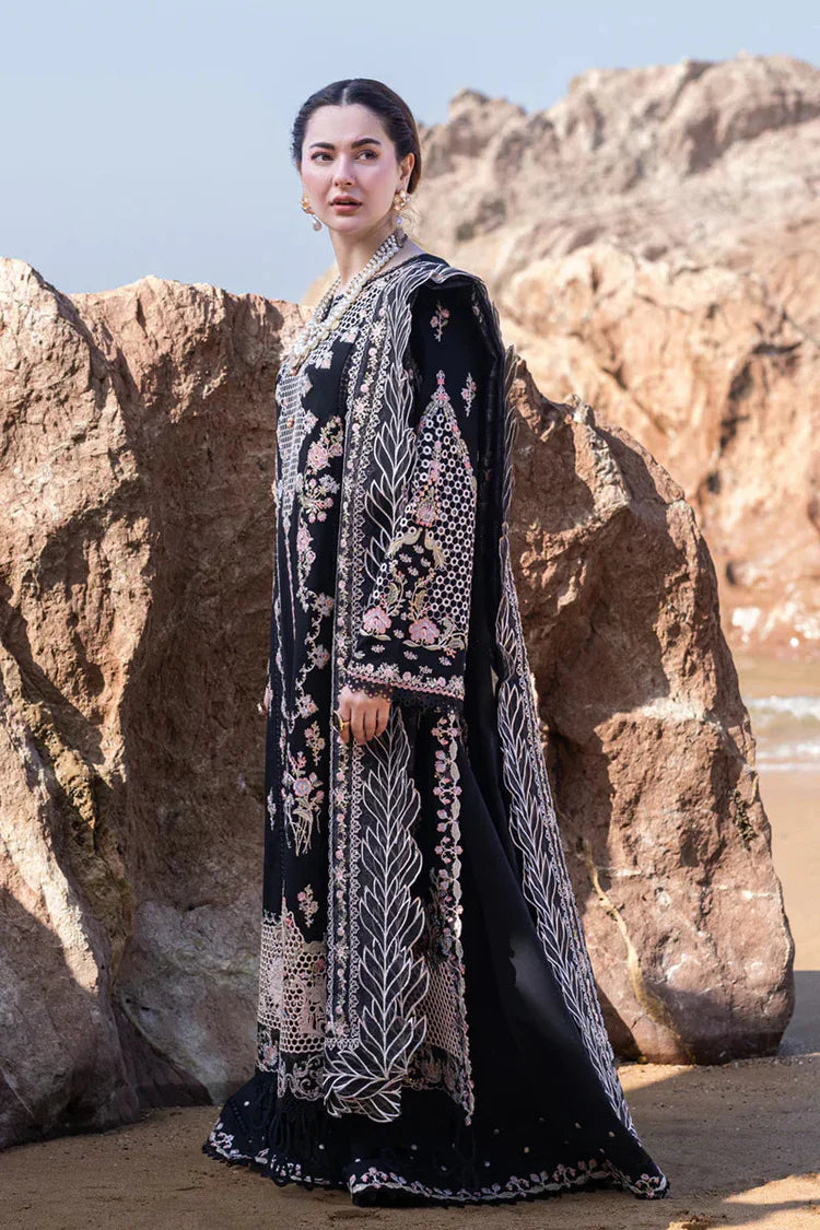 QALAMQAR-3PC LAWN EMBROIDERED SHIRT WITH CHIFFOON EMBROIDERED PRINT DUPATTA AND EMB TROUSER