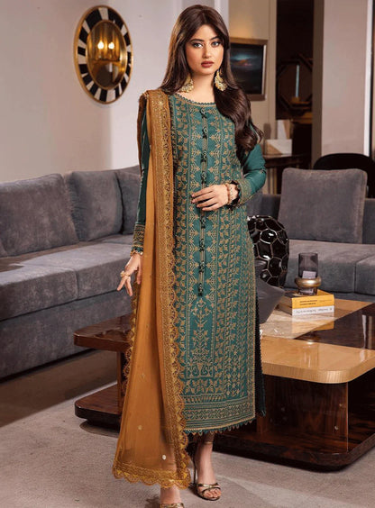 ASIM JOFA-3PC LAWN HEAVY EMBROIDERED SHIRT WITH CHIFFON EMBROIDERED DUPATTA AND TROUSER