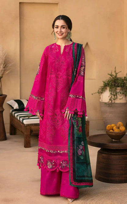 JADE-3PC LAWN CHIKANKARI EMBROIDERED SHIRT WITH CHIFFON PRINTED DUPATTA AND TROUSER