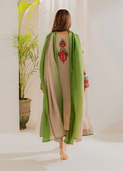 VINTAGE-3PC LAWN EMBROIDERED SHIRT WITH CHIFFON TYE&DYE DUPATTA & TROUSER