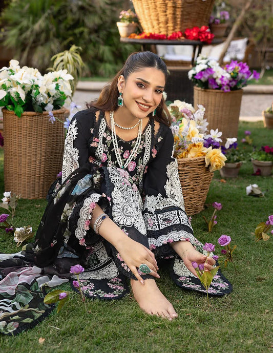 ELAF-3PC LAWN HEAVY EMBROIDERED SHIRT WITH CHIFFON PRINTED DUPATTA AND TROUSER
