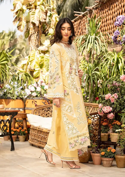ELAF-3PC LAWN CHIKANKARI EMBROIDERED SHIRT WITH KHADDI NET EMBROIDERED DUPATTA AND TROUSER