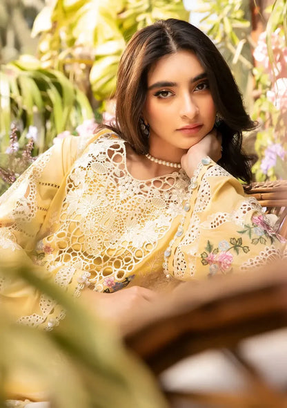ELAF-3PC LAWN CHIKANKARI EMBROIDERED SHIRT WITH KHADDI NET EMBROIDERED DUPATTA AND TROUSER