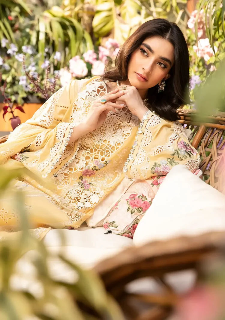 ELAF-3PC LAWN CHIKANKARI EMBROIDERED SHIRT WITH KHADDI NET EMBROIDERED DUPATTA AND TROUSER