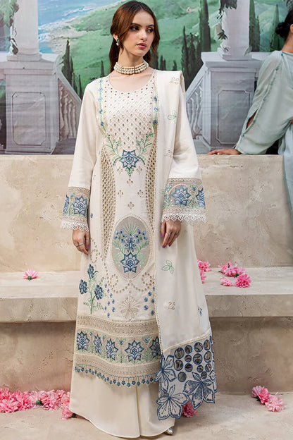 MAHNUR-3PC LAWN LASERCUT EMB SHIRT WITH LAWN LASERCUT EMB DUPATTA & TROUSER