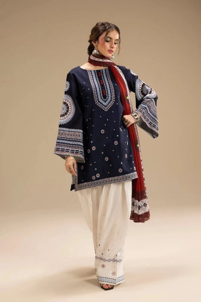 Lawn 3PC Embroidered Shirt with Digital Printed Jacquard Dupatta