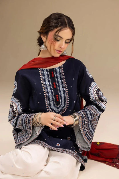Lawn 3PC Embroidered Shirt with Digital Printed Jacquard Dupatta