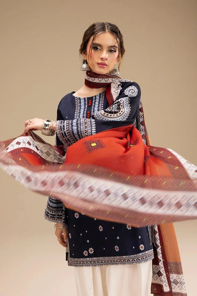 Lawn 3PC Embroidered Shirt with Digital Printed Jacquard Dupatta
