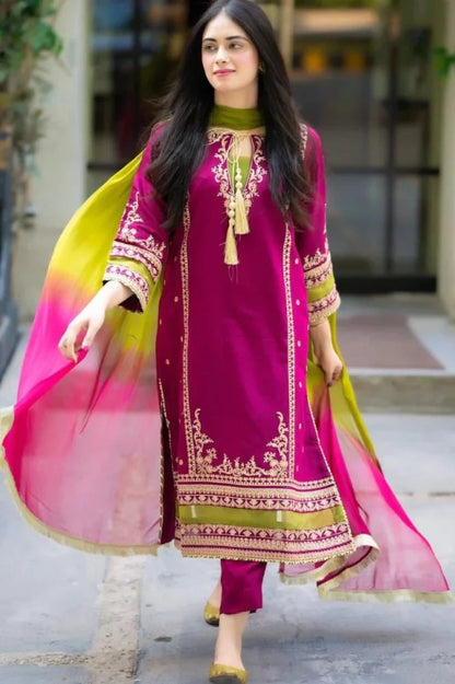 Lawn-3PC Embroidered With Chiffon Dye N Dye Dupatta