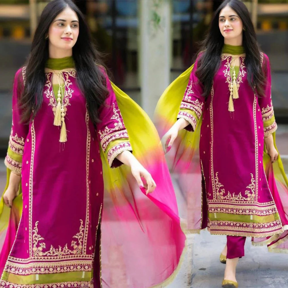 Lawn-3PC Embroidered With Chiffon Dye N Dye Dupatta