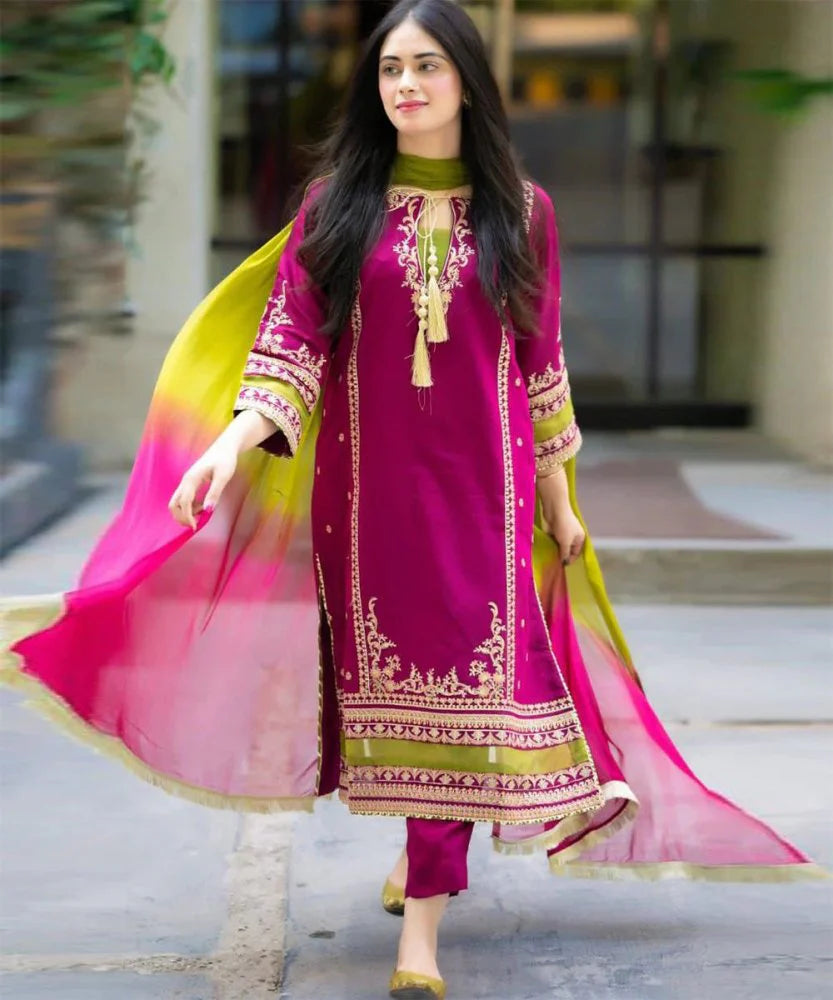 Lawn-3PC Embroidered With Chiffon Dye N Dye Dupatta